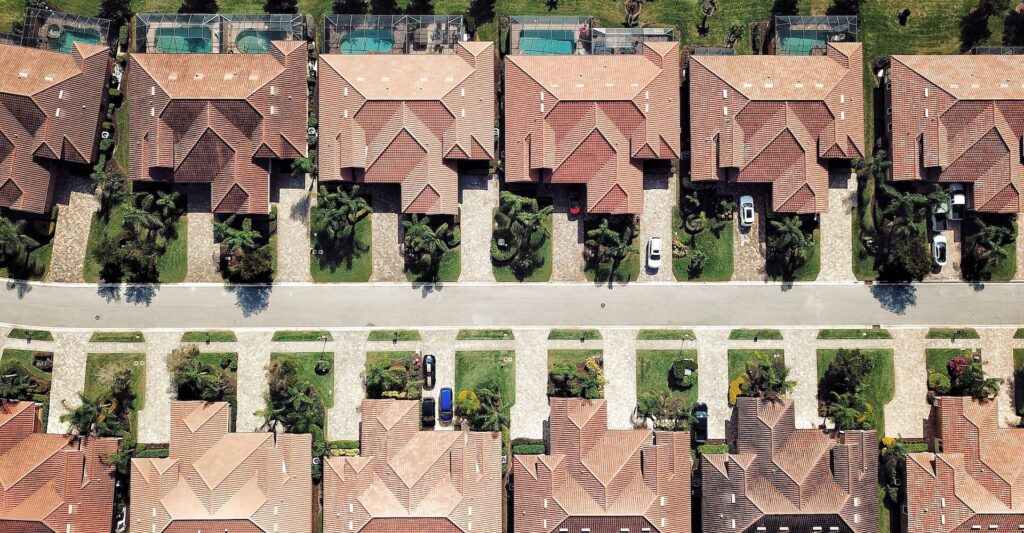 Aerial view of a neighborhood