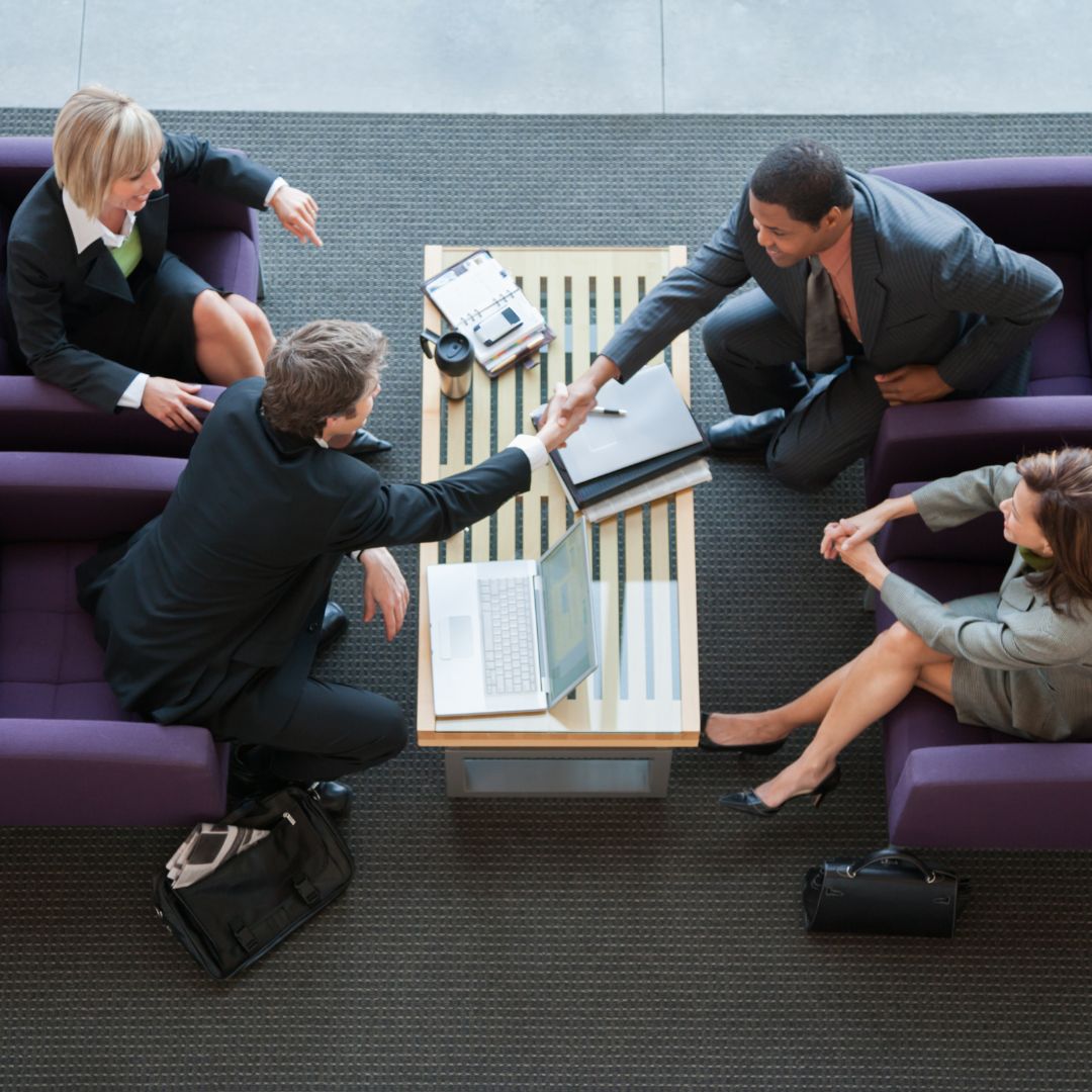 Business meeting from birds-eye view