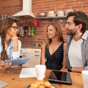 professional meeting with client in home